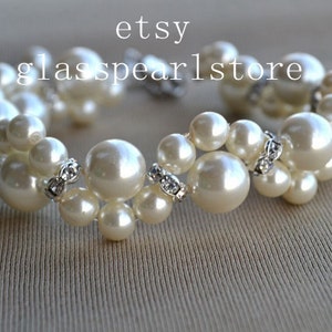 Ivory pearl Bracelet, Pearl Flower Shape Bracelet, Statement Bracelet, Rhinestone Bracelet, Bridesmaid Bracelet, cheap pearl bracelet