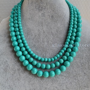 triple strand turquoise pearl Necklace,6mm 8mm 10mm turquoise bead Necklace,Wedding Necklace,bridesmaid necklace,cheap Glass bead Necklace