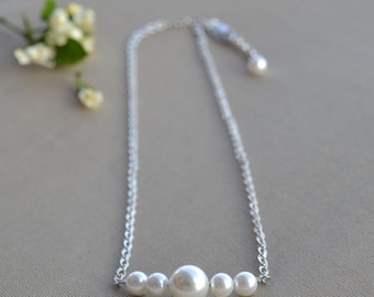 pearl chain necklace,ivory pearl necklace,5 pearls necklace, Wedding party,ivory necklace,pearl and chain,wedding necklace,wedding jewelry