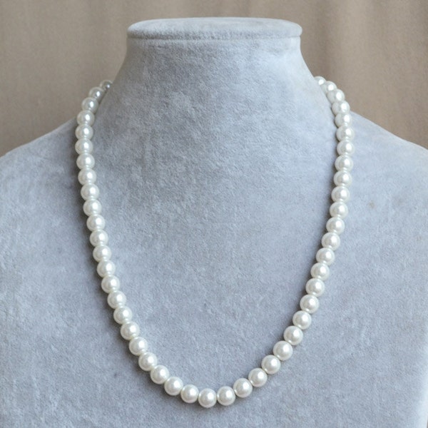 pearl Necklace,8mm glass pearl Necklace,Wedding Necklace,bridesmaid necklace,Jewelry,ivory glass pearl necklace,gift,8mm pearl necklace