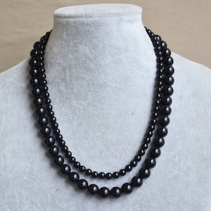 black pearl Necklace,Glass Pearl Necklace, 2 strangs Pearl Necklace,Wedding Necklace,bridesmaid necklace,Jewelry