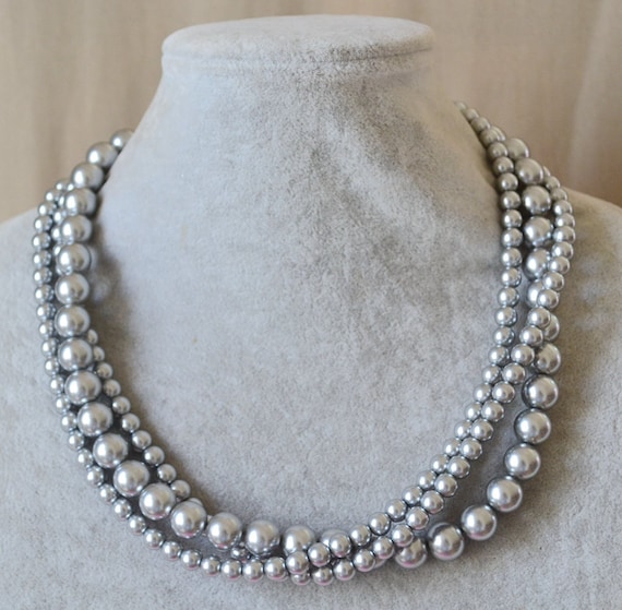 Gray Pearl Necklacewedding Necklacebridesmaid Necklacegrey Etsy