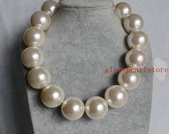 30 mm pearl necklace, man pearl necklace, women necklace, dancing party necklace, large pearl necklace, very big pearl necklace