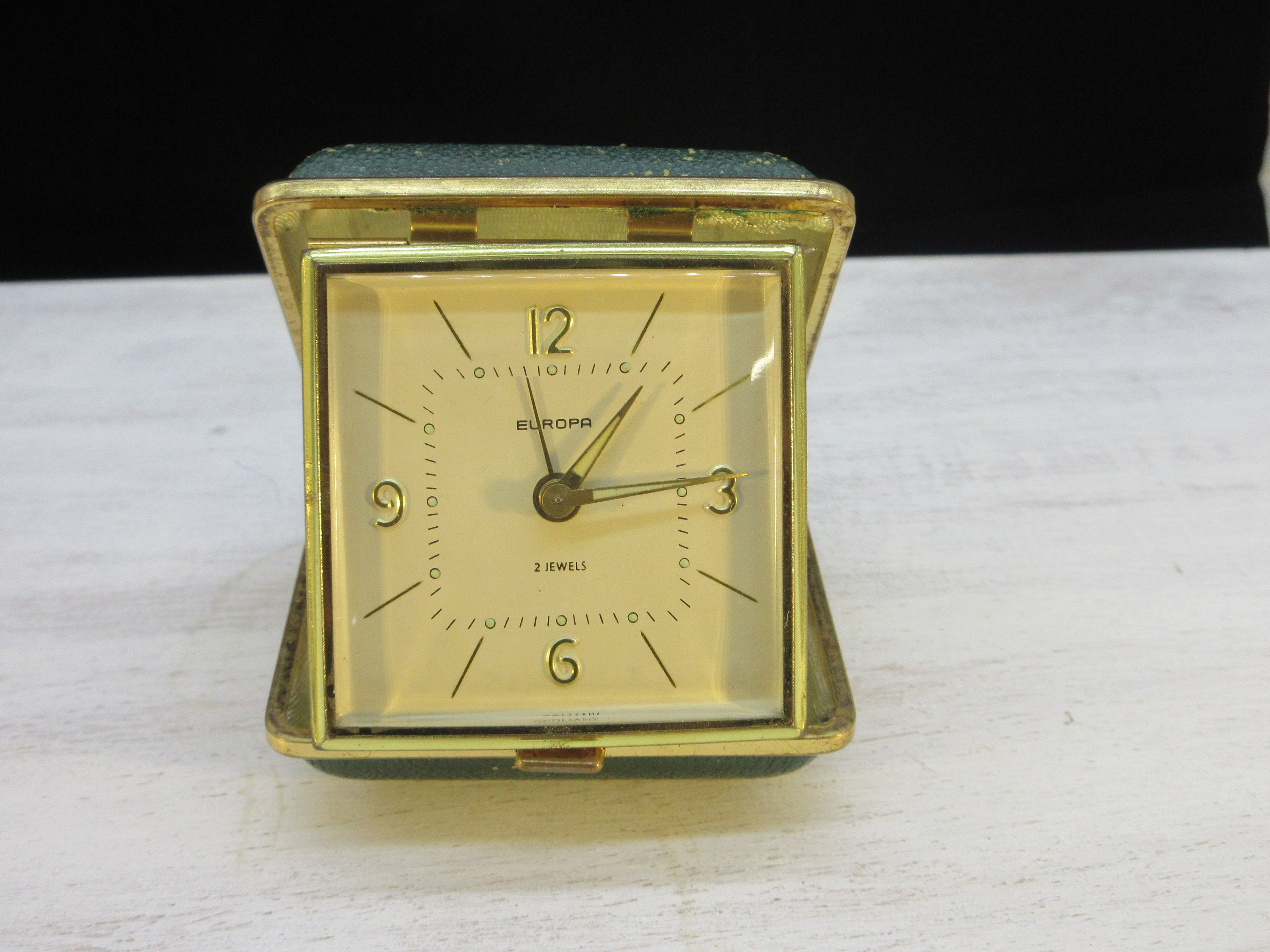 Europa Vintage German Blue Folding Travel Alarm Clock 2 Jewels with