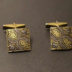 Vintage Spain Damascene Square Gold Inlay Cuff links