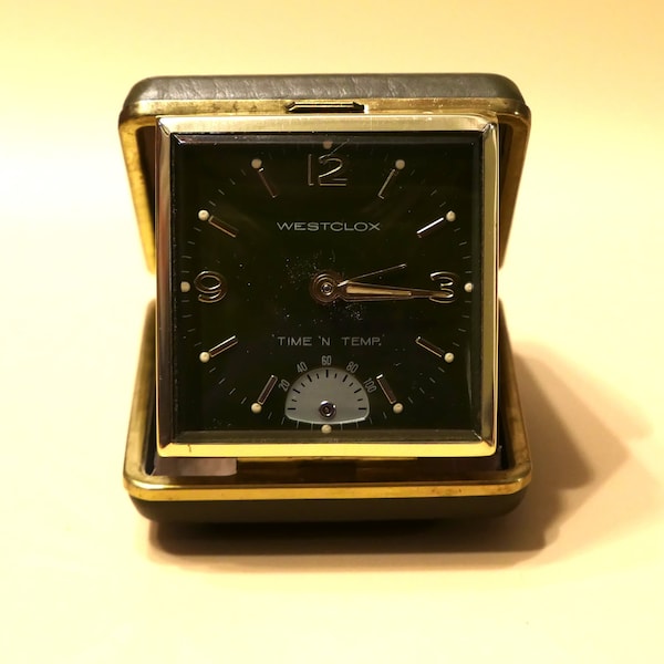 Vintage WESTCLOX Folding Travel Alarm Clock – Brown Case – Brown face - Still Works