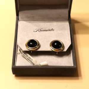 Vintage Krementz Genuine Onyx Screwback Earrings w/Original Box