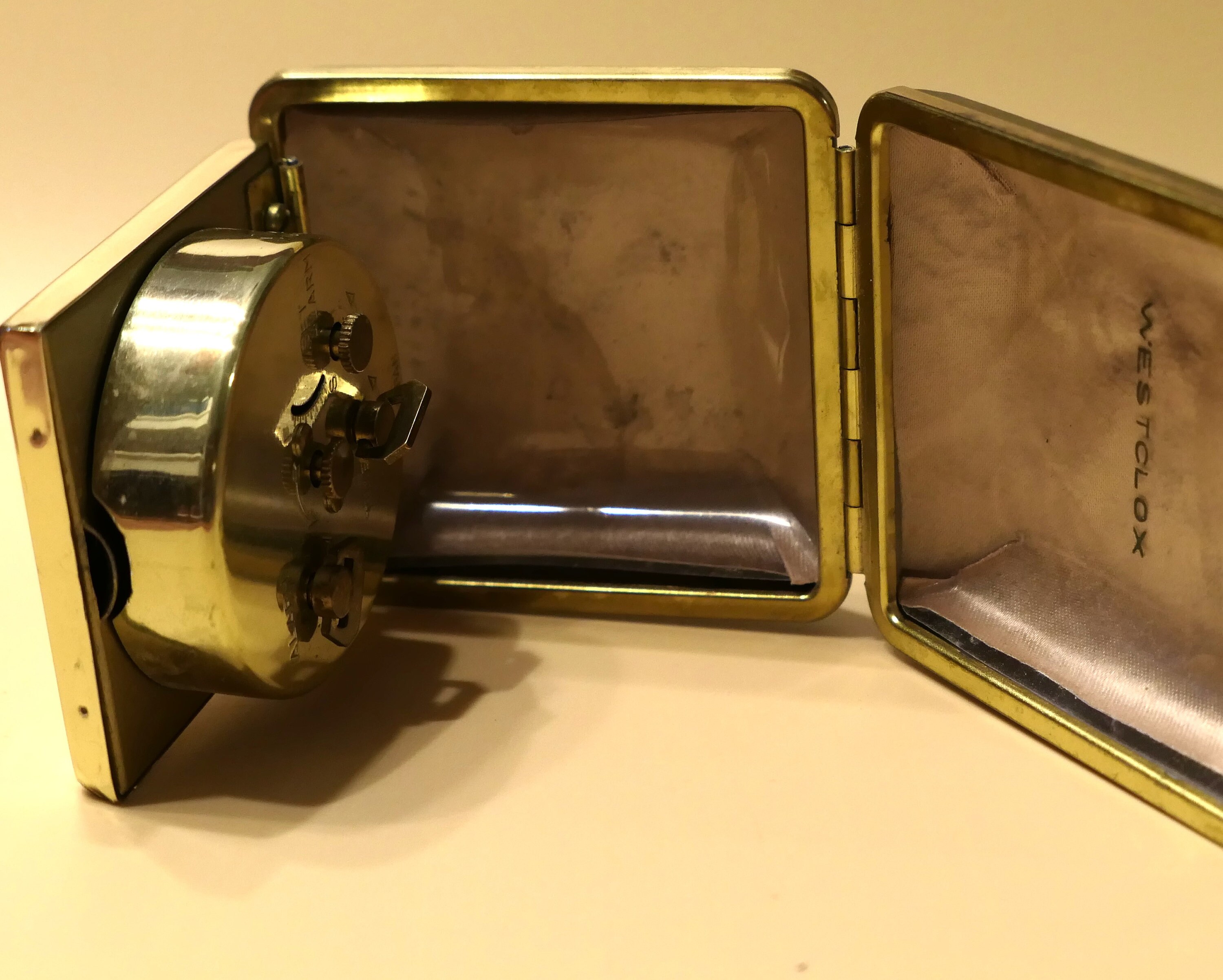 Vintage WESTCLOX Folding Travel Alarm Clock Brown Case Brown Face Still