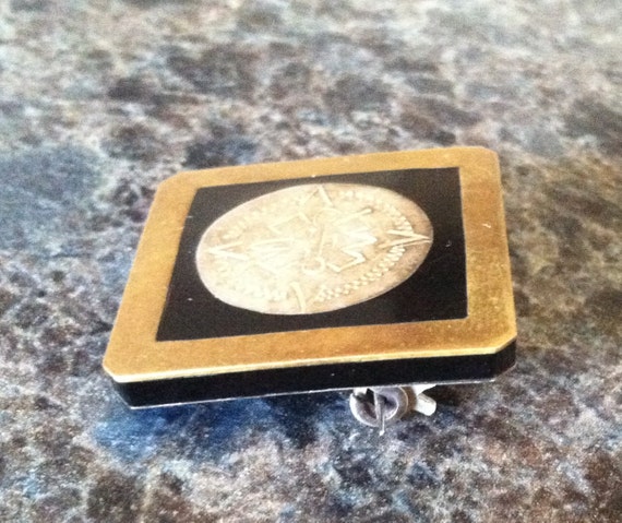 Mid-Century Mexican Silver & Black Enamel Pin // … - image 3