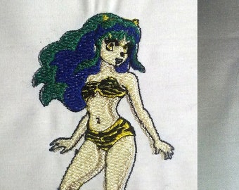 Lum Invader figural embroidery files - tiger print electric alien ogre embroidery designs