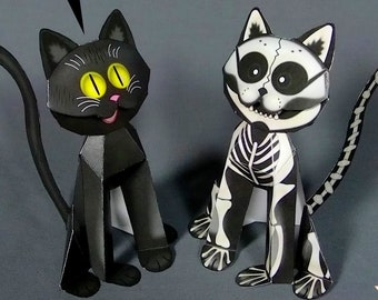 DIY Familiar Felines Samhein and Calcium cardmodel - holiday themed papercraft cats