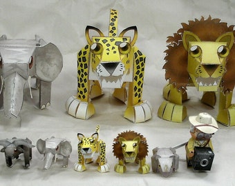 DIY Big 5 Safari Expedition cardmodel set - African wildlife cardstock model puzzle kits