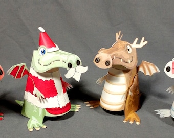 Christmas dragons cardmodel set (Printable PDF)