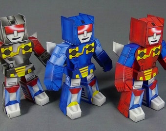 DIY Microssettebots cardmodel figure kits - lil mechassettes - chibi tape robot papertoys