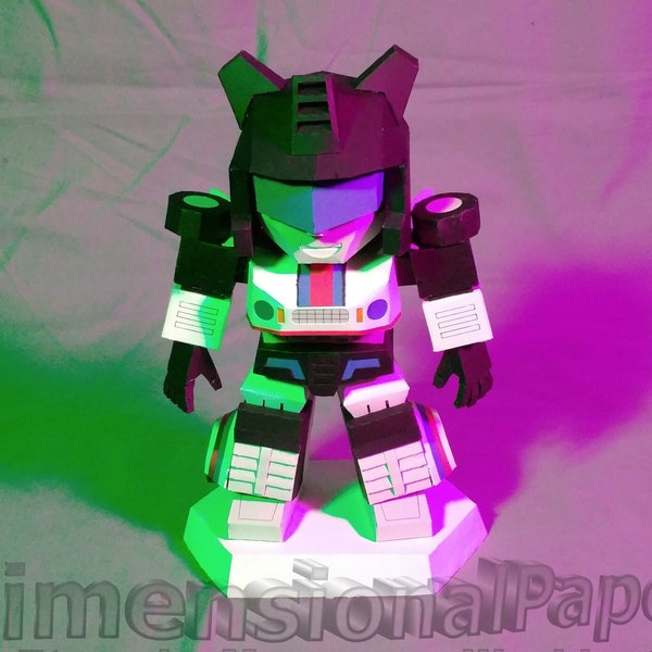 Lil' Jazz - alien robot SD Jazz cardstock model figure - papercraft autonomous bot - Chibi sportscar papertoy