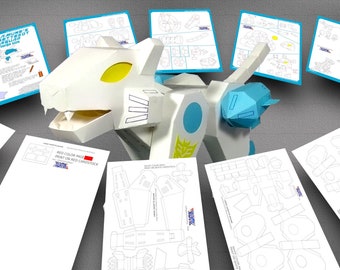 DIY larger Kitty Kit - chibi alien robot Glit paper puzzle - lil' mechacat construction set - deceptive cassettebot cardmodel construction