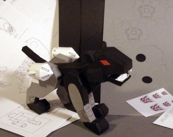 DIY Kitty Kit - alien robot chibi Ravager paper puzzle - lil' mechacat construction set - cassettebot cardmodel construction set