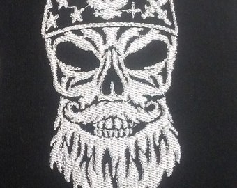 bearded biker skull embroidery files - skull with bandana and moustache embroidery designs