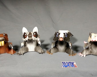 DIY four woodland character cardmodel kits - Wildlife Expedition - Furry Forest 4some (PDF printouts)
