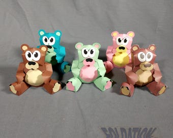 DIY teddy bear papercraft kit - paper plushie plantigrade (printable PDF)