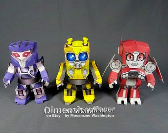 DIY Bee movie final battle chibi cardmodel kits - papertoy alien robot trio puzzles - lil' mini robot printouts