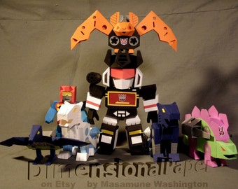 Soundblatant with cassette minions cardmodel figure set - lil mechassettes - chibi tape deck robots