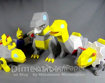 SD dinosaur robots cardmodel figure set - robot dinosaur papertoys - chibi robodinos - lil' mechasaurs