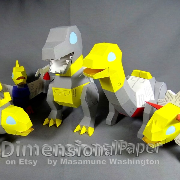 SD dinosaur robots cardmodel figure set - robot dinosaur papertoys - chibi robodinos - lil' mechasaurs