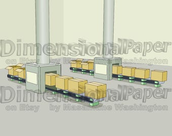 vector illustration factory packaging lines - editable graphic two packing systems - SVG, PDF, PNG