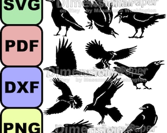 crow vector images - corvid silhouettes - mob of raven pics - scalable, printable, cut-able, machinable