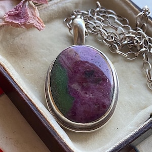 Vintage Sterling Silver Azurite Malachite Pendant Necklace