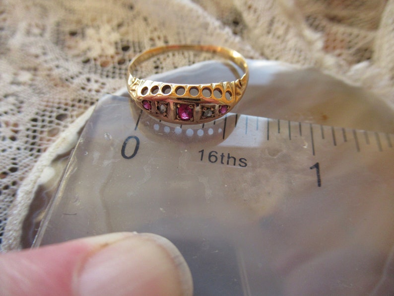 Antique 9ct Gold Ruby Diamond Ring Size U.S 7 34 U.K P Edwardian Maker LBS Gypsy Ring