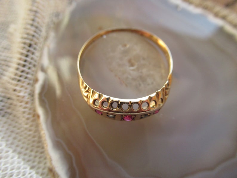 Antique 9ct Gold Ruby Diamond Ring Size U.S 7 34 U.K P Edwardian Maker LBS Gypsy Ring