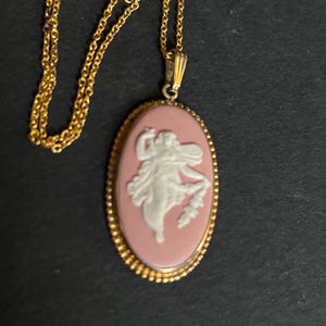 Wedgwood Sterling Silver Gilt Pendant & Chain. The Muse. of Dance. Jasperware, Hallmarked 1977.  Silver Gilt Chain,