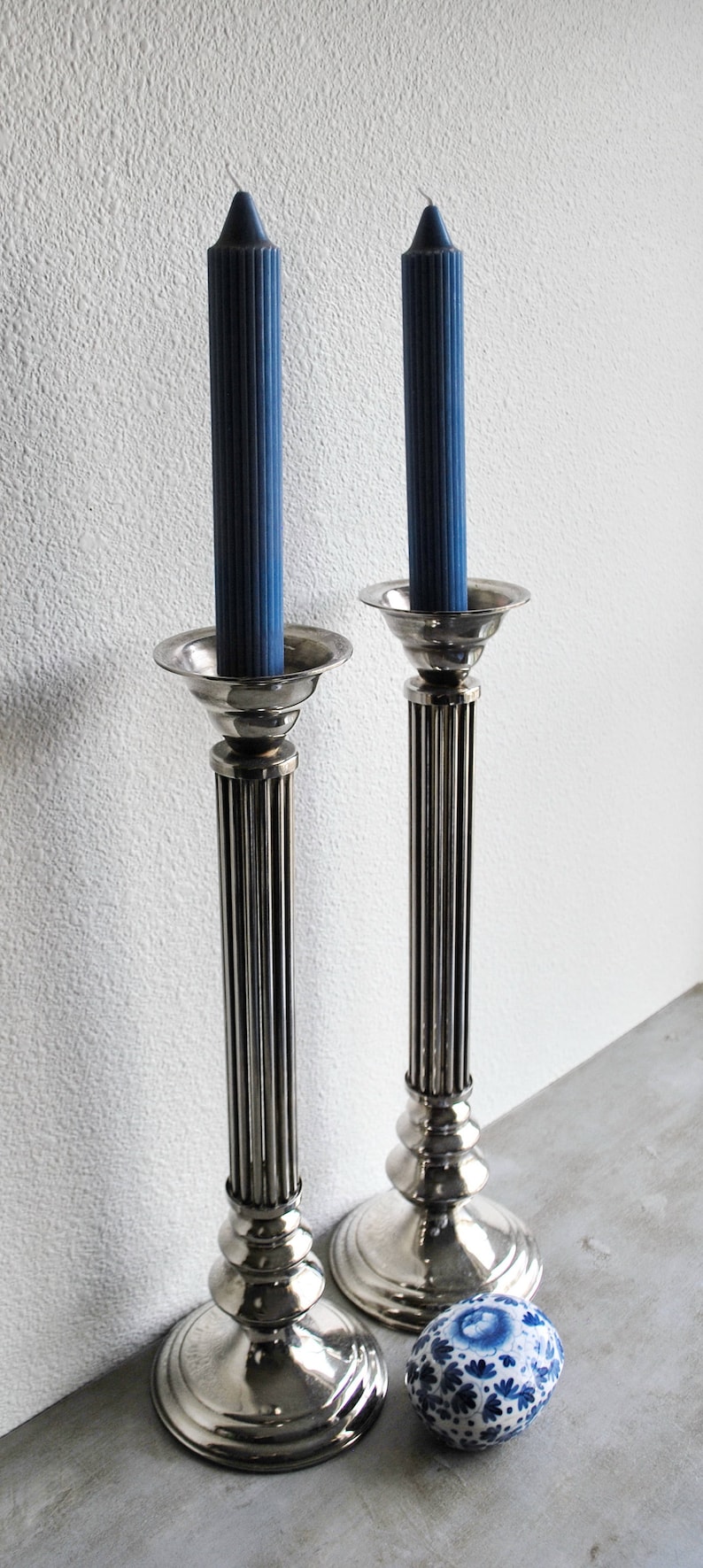 18 Tall Art Deco Candlesticks Statement Pieces Silver Vintage Unique Design Eclectic Cottage Hollywood Regency Boho Design