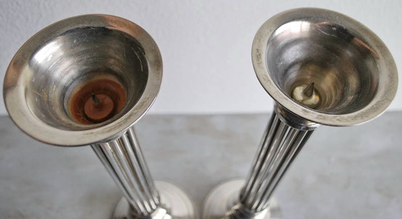 18 Tall Art Deco Candlesticks Statement Pieces Silver Vintage Unique Design Eclectic Cottage Hollywood Regency Boho Design