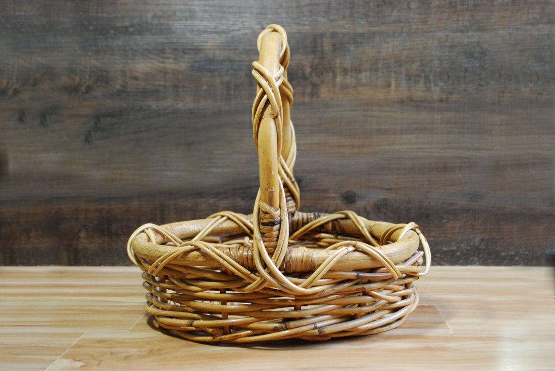 Vintage Japanese Flower Basket Gathering Basket With Handle Etsy