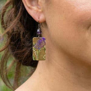 Butterfly Garden Amethyst Purple Rectangle Earrings - Nickel Free Brass Ear Wires - Handmade Jewelry
