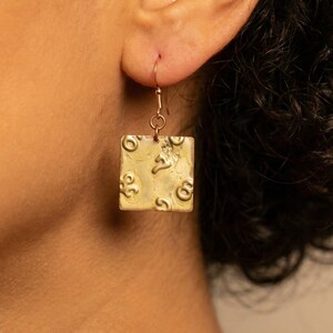 Handmade Antique Gold Embossed Number Earrings