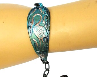Heron Bird Aqua Beaded Bracelet - Costal Jewelry - Handmade - Gift for Bird Watcher