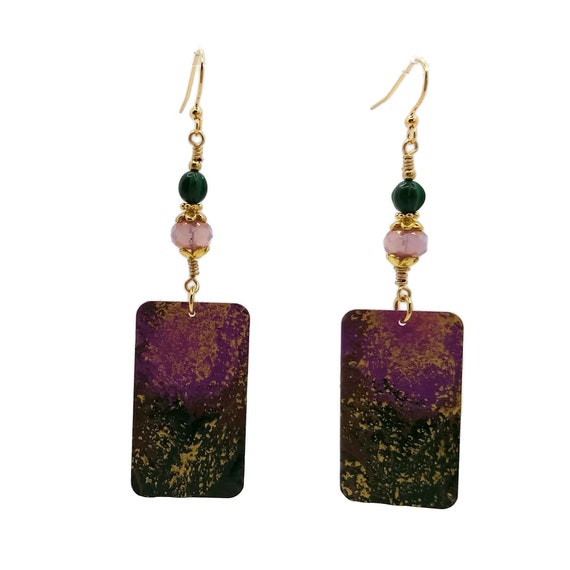 Violet Purple & Forest Green Earrings Shoulder Dusters | Etsy