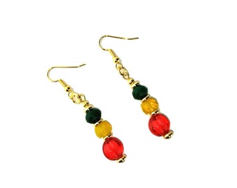 Red, Yellow & Green Earrings - Gold Plated Brass - Nickel Free - Primary Colors Jewelry - Jewel Tone Drops - Sophisticated Boho Style