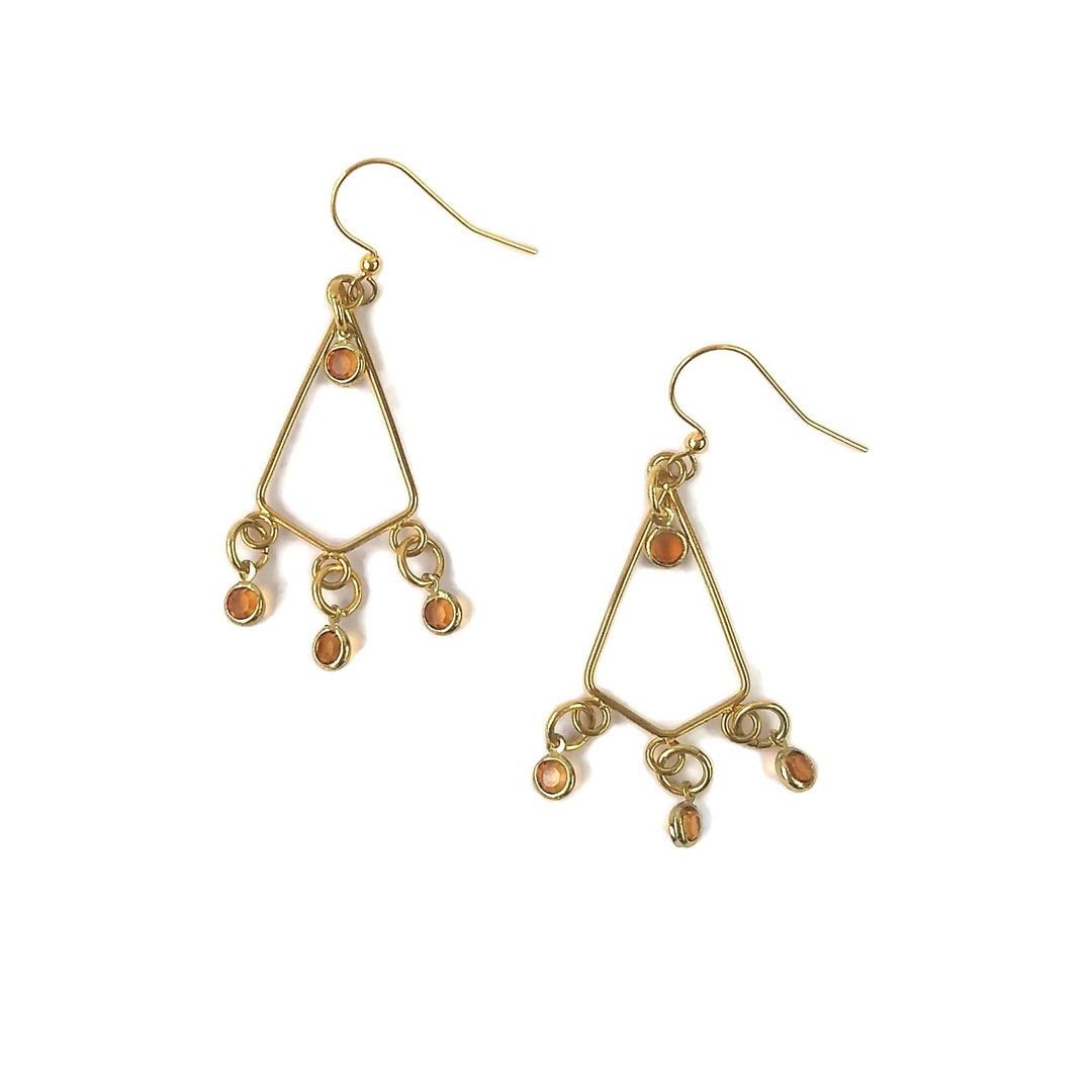 Golden Yellow Kite Shaped Chandelier Earrings, Gold Plated Earrings