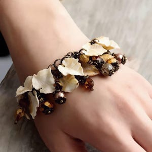 Handmade Brass Maple Leaf Bracelet: Fall Beaded Jewelry