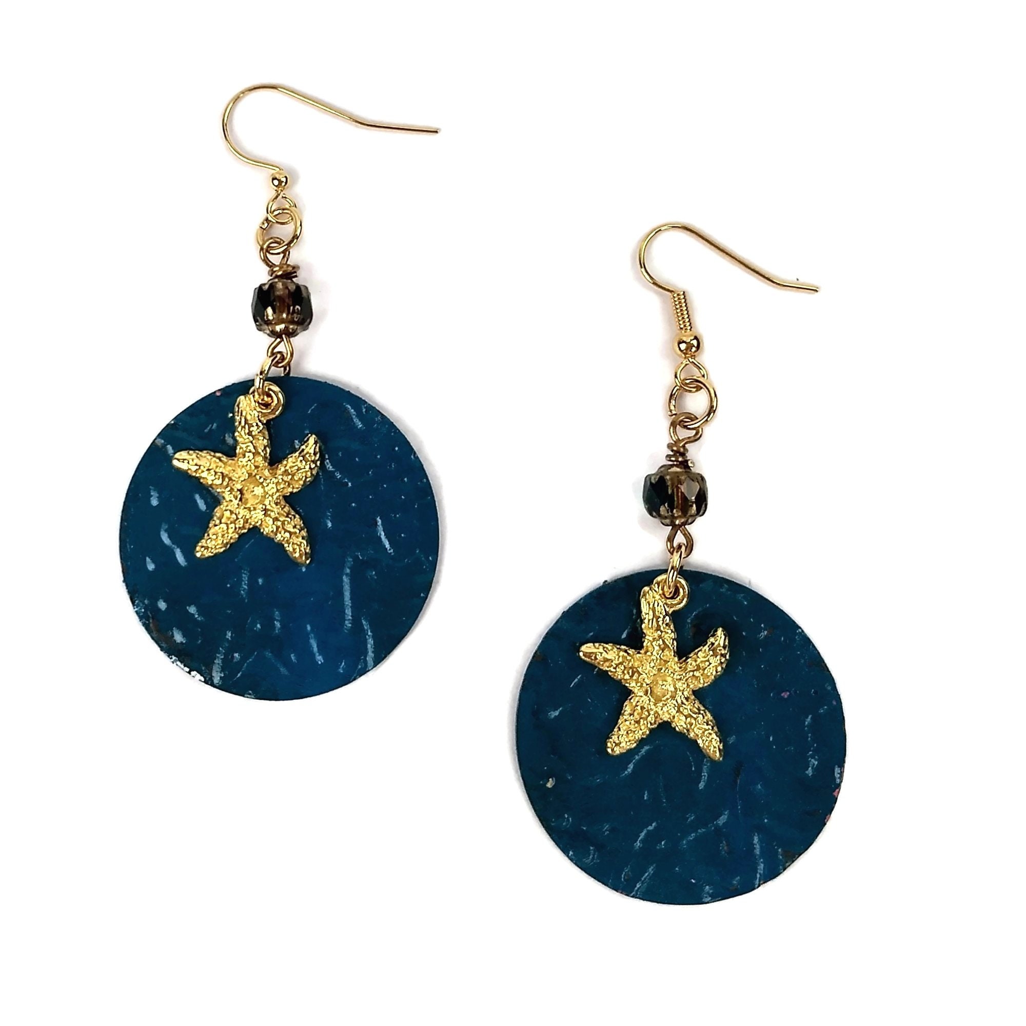Teal Blue Round Starfish Earrings, Gold Plated, Nickel Free, Cruise  Earrings, Tropical Jewelry, Ocean Blue, Boho Style, Cerulean Blue, Beach
