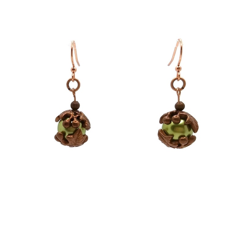 Olive Green Glass Pearls & Copper Nickel Free Drop Earrings Etsy