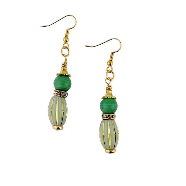 Mint & Pistachio Green Dangles - Nickel Free Earrings - Gold Plated Jewelry - Boho Style - Feminine Lightweight Drops