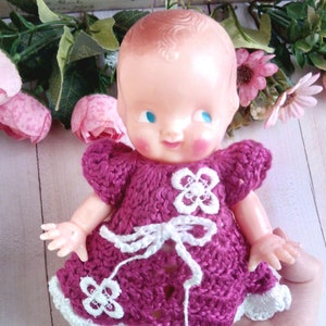Vintage old toy hard Plastic 1950’s Doll by Irwin with crocheted Dress. Posable Arms Side Eyes. Made in USA. Googly Eyes. Retro,