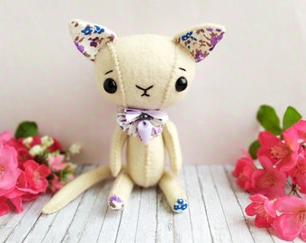 Felt cat kitty stuffed soft cute toy teddy bear. Handmade gift for birthday.