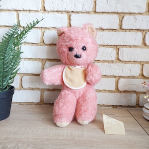 Vintage retro kawaii old East Germany, GDR the USSR pink teddy bear toy. Shabby chic toy. Baby shower toy. Collectable good condition toy.